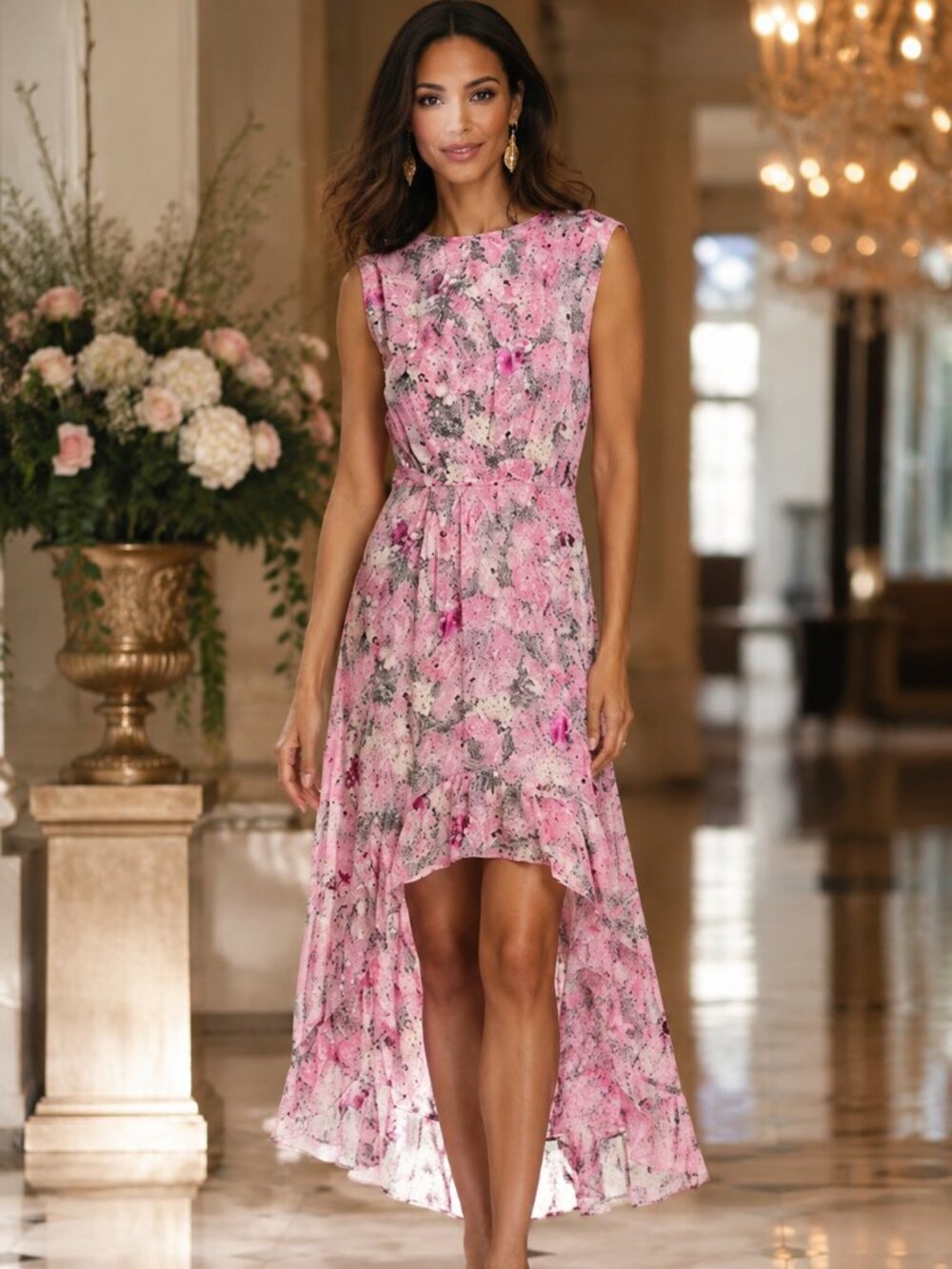The Kooples Paisley Flower w/Foil Hi-Lo Dress Sz 1 NWT